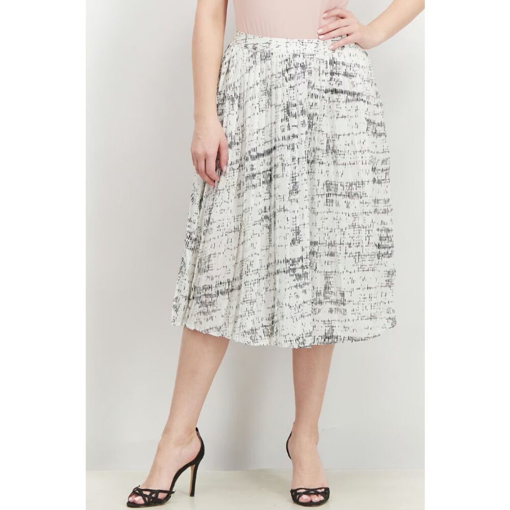 NWOT Avec Les Filles Women's White & Black Pleated modest Midi Skirt Size 4